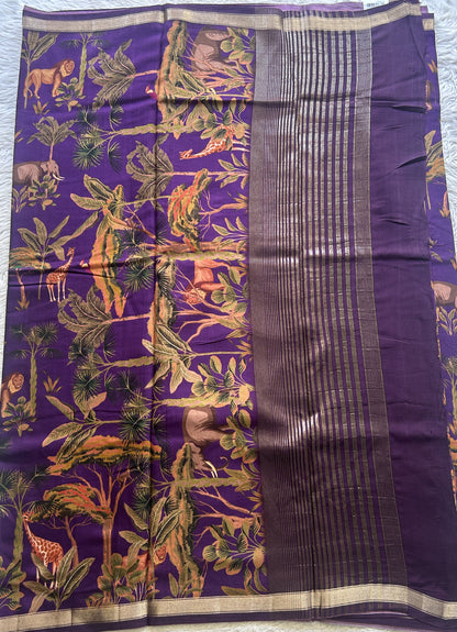 Dola Crepe Saree Violet Colored Complemented with a Zari Border.