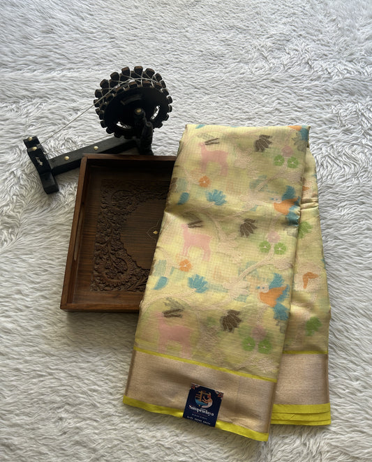 Silk kota Allover Saree Light Yellow colored Complemented with a Zari Border.