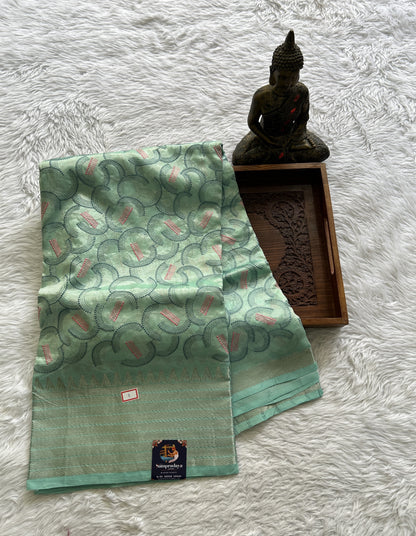 Mangalagiri Chikankari Saree Sea Blue colored complemented with a Zari Border. - Sampradaya Designer Studio