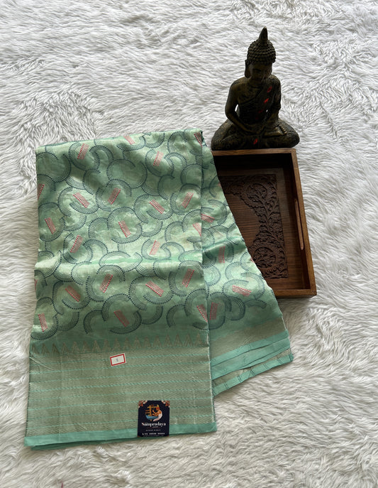 Mangalagiri Chikankari Saree Sea Blue colored complemented with a Zari Border. - Sampradaya Designer Studio