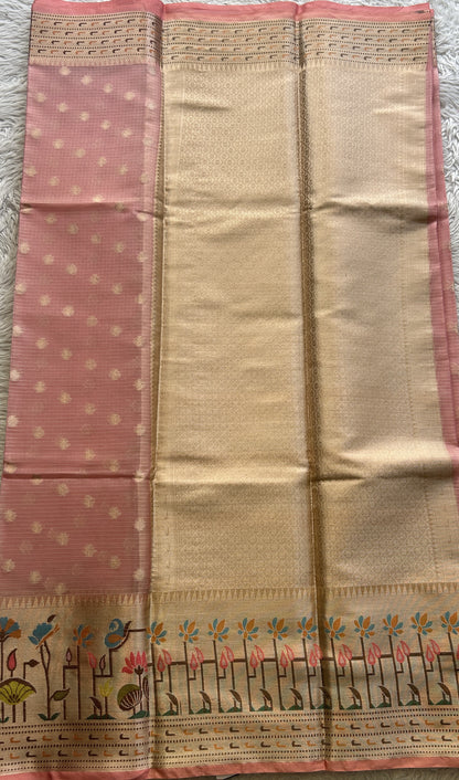 Silk kota Saree Light Pink colored Complemented with a Zari Border.