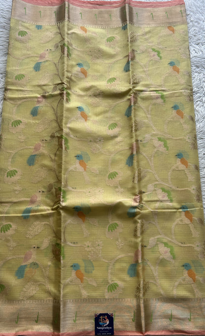 Silk kota Saree Pale Yellow colored Complemented with a Muniya Border.