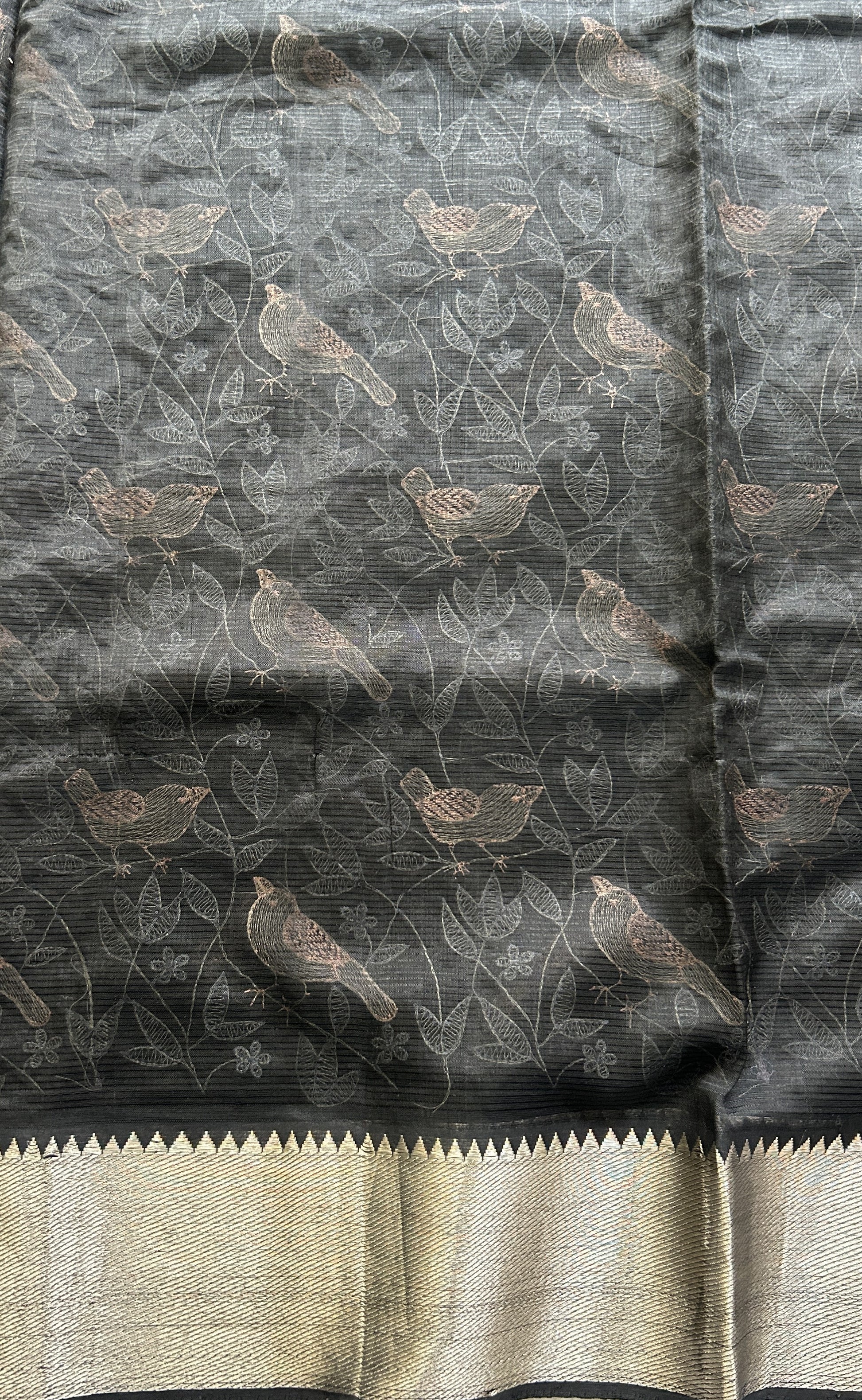 Mangalagiri Chikankari Saree Black colored complemented with a Mangalagiri Kanchi Border. - Sampradaya Designer Studio