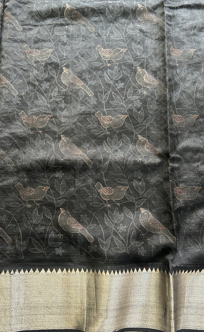 Mangalagiri Chikankari Saree Black colored complemented with a Mangalagiri Kanchi Border. - Sampradaya Designer Studio