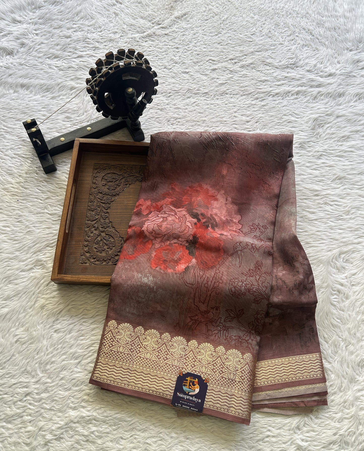 Banarasi Soft Silk Saree Dark Mauve Colored Complemented with a Zari Border.