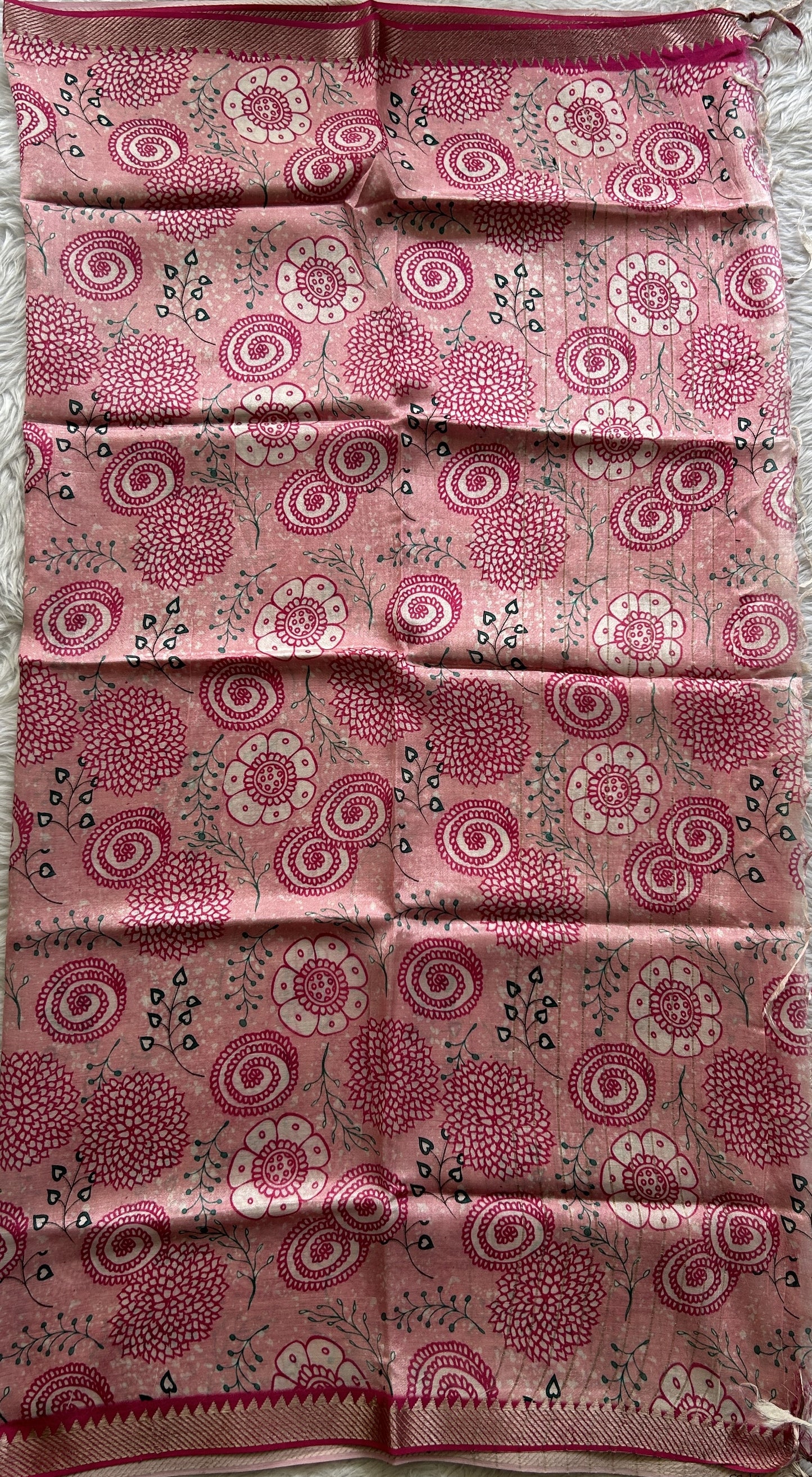 Pure Mangalagiri Pattu Dress Material Rose Red Colored Paired with a Light Pink Color Floral Dupatta - Sampradaya Designer Studio