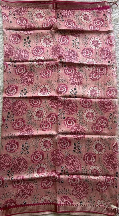 Pure Mangalagiri Pattu Dress Material Rose Red Colored Paired with a Light Pink Color Floral Dupatta - Sampradaya Designer Studio