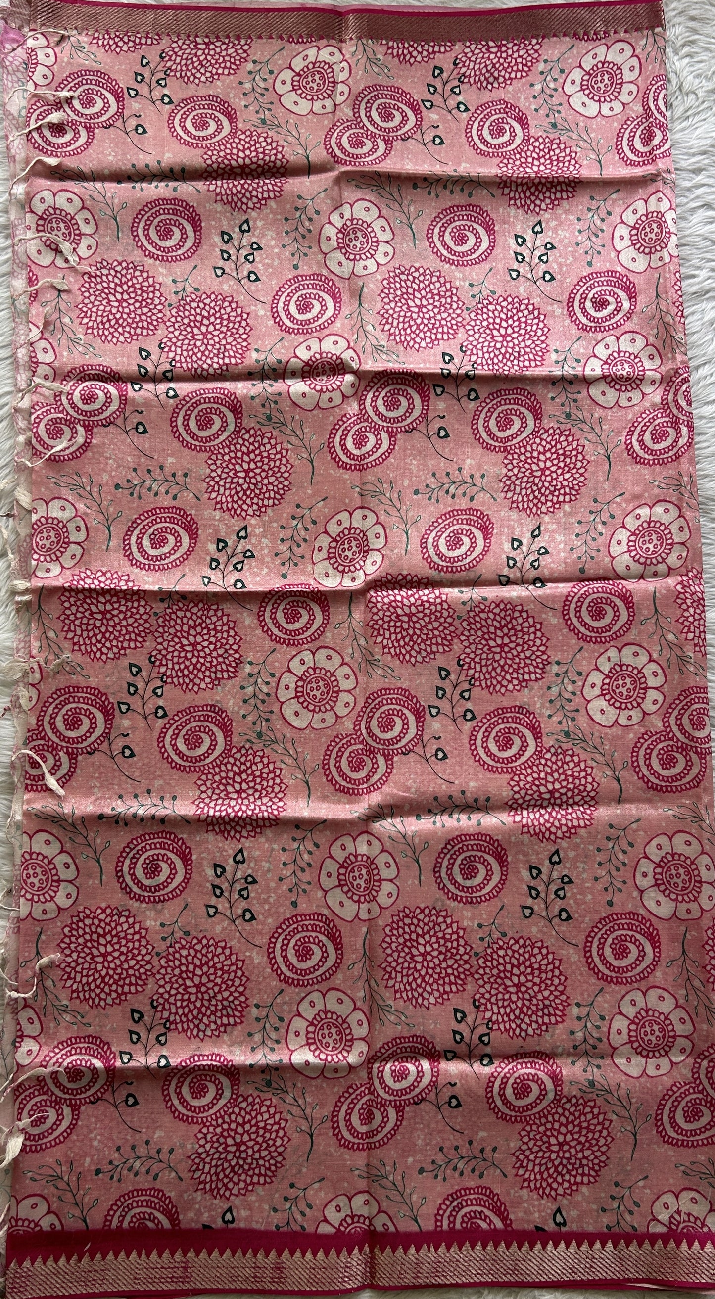 Pure Mangalagiri Pattu Dress Material Rose Red Colored Paired with a Light Pink Color Floral Dupatta - Sampradaya Designer Studio