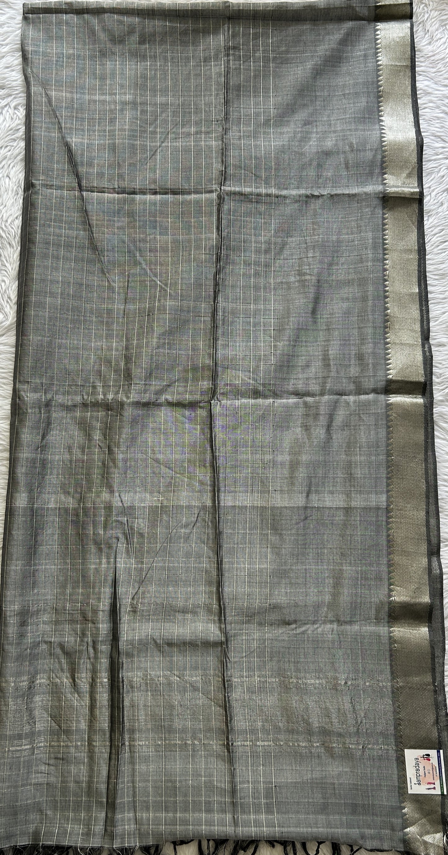 Pure Mangalagiri Pattu Dress Material Brown Colored Paired with a Gray Color Checks Dupatta - Sampradaya Designer Studio