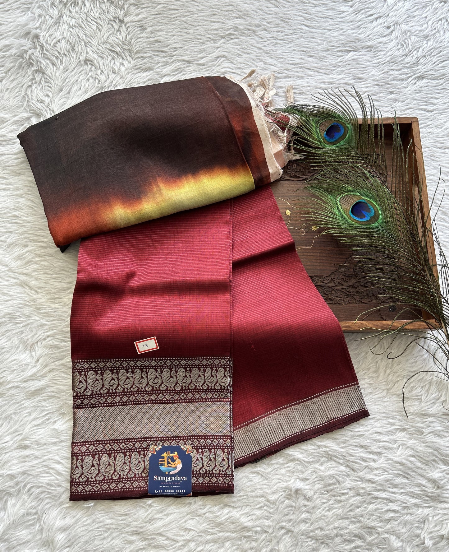 Pure Mangalagiri Pattu Dress Material Dark Maroon Colored Paired with a Dual Shade Digital Print Dupatta - Sampradaya Designer Studio