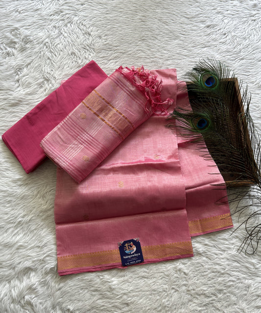 Pure Mangalagiri Pattu Dress Material Baby Pink Colored Paired with a Pink Color Pant and Dupatta - Sampradaya Designer Studio