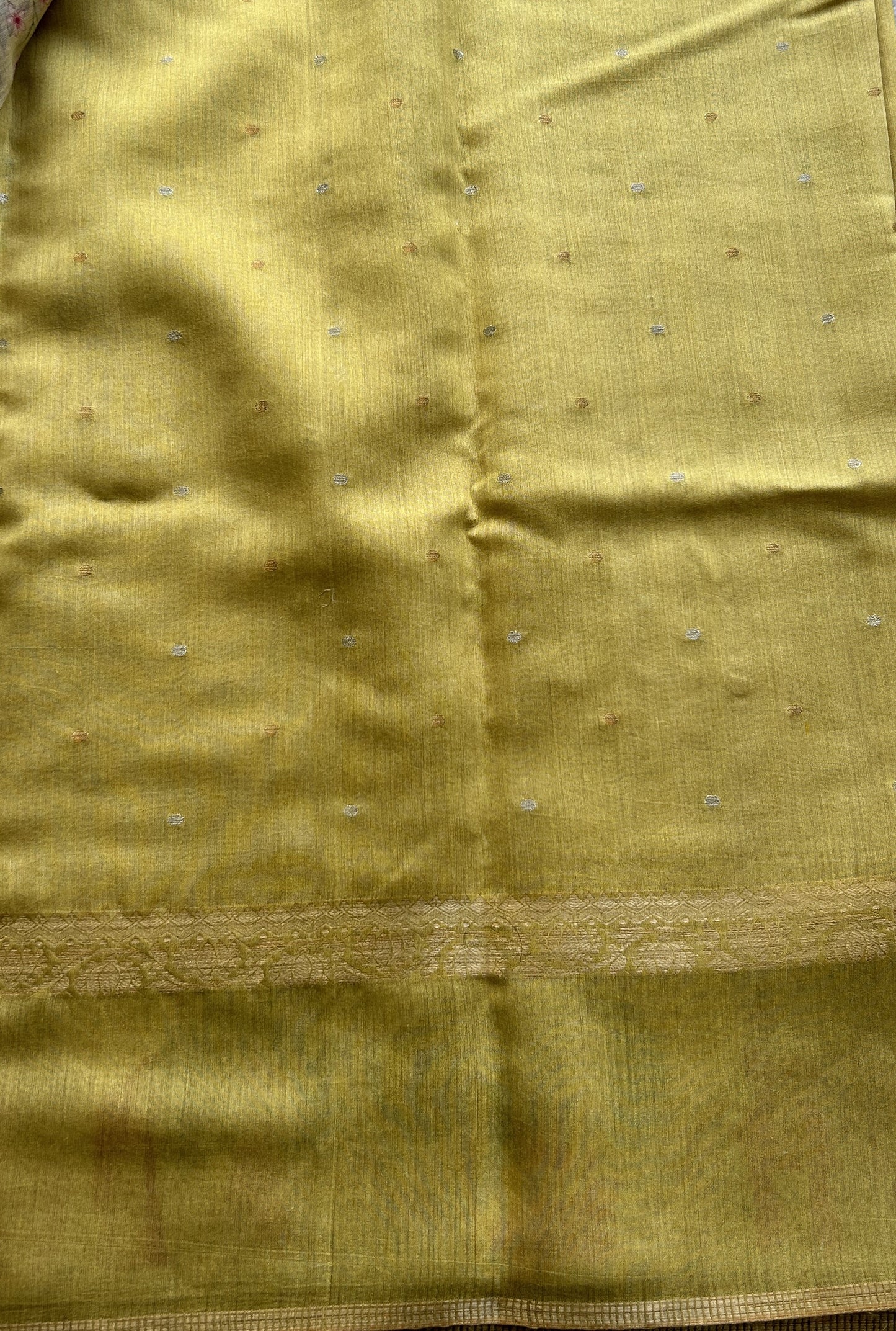 Pure Moonga Tussar Silk Saree Mustard Color Complemented with a Digital Print Border.