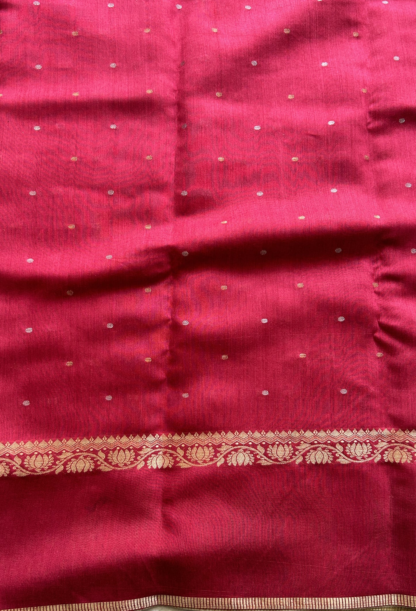 Pure Moonga Tussar Silk Saree Hot Pink Color Complemented with a Digital Print Border.