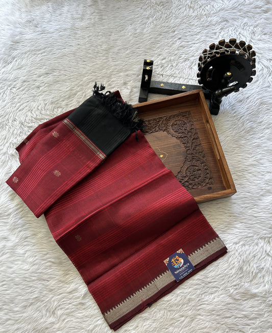 Pure Mangalagiri Pattu Dress Material Maroon Colored Paired with a Black Color Pattu Dupatta - Sampradaya Designer Studio