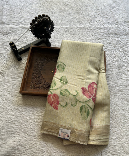 Pure Tussar Silk Saree Cream Color Complemented with a Zari Border.