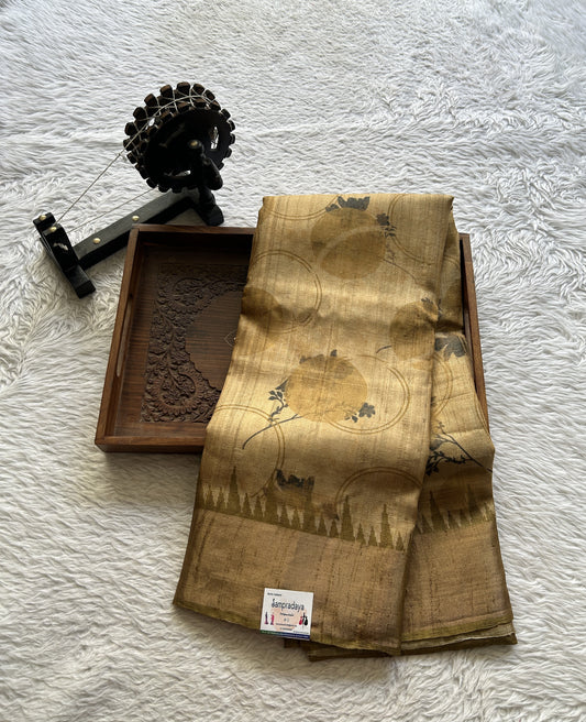 Pure Tussar Silk Saree Light Brown Color Complemented with a Zari Border.