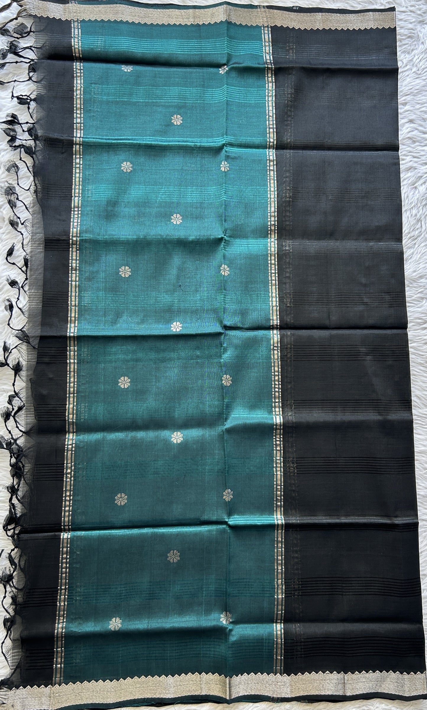 Pure Mangalagiri Pattu Dress Material Bottle Green Colored Paired with a Black Color Pattu Dupatta - Sampradaya Designer Studio