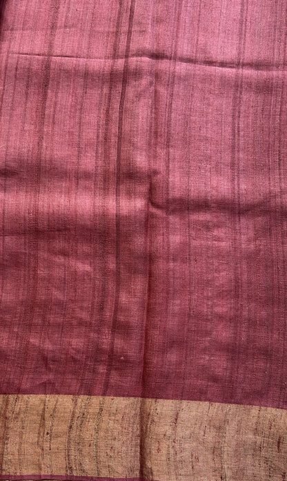 Pure Tussar Silk Saree Blush Color Complemented with a Zari Border.