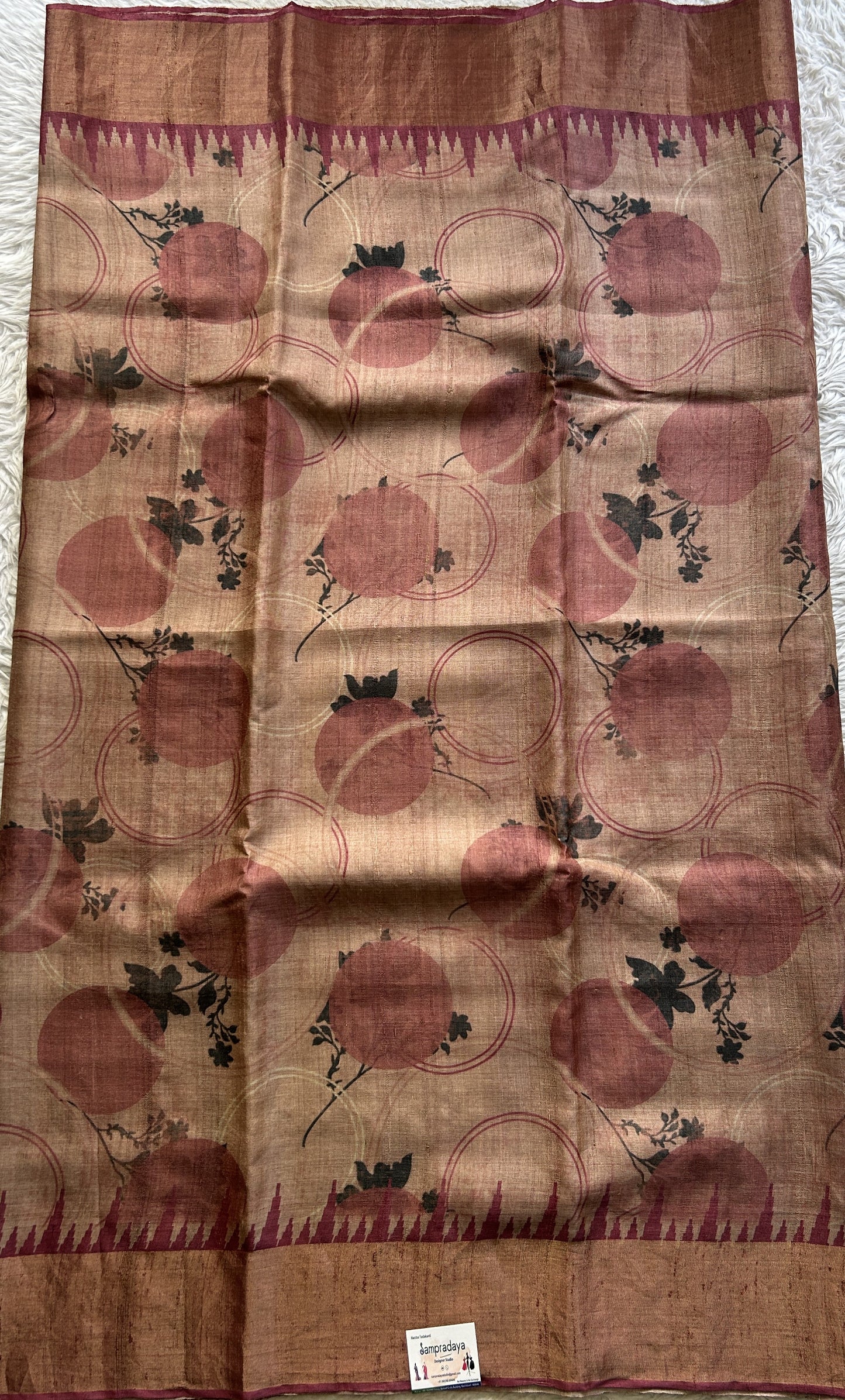 Pure Tussar Silk Saree Blush Color Complemented with a Zari Border.