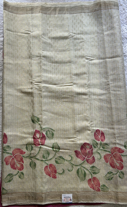 Pure Tussar Silk Saree Cream Color Complemented with a Zari Border.