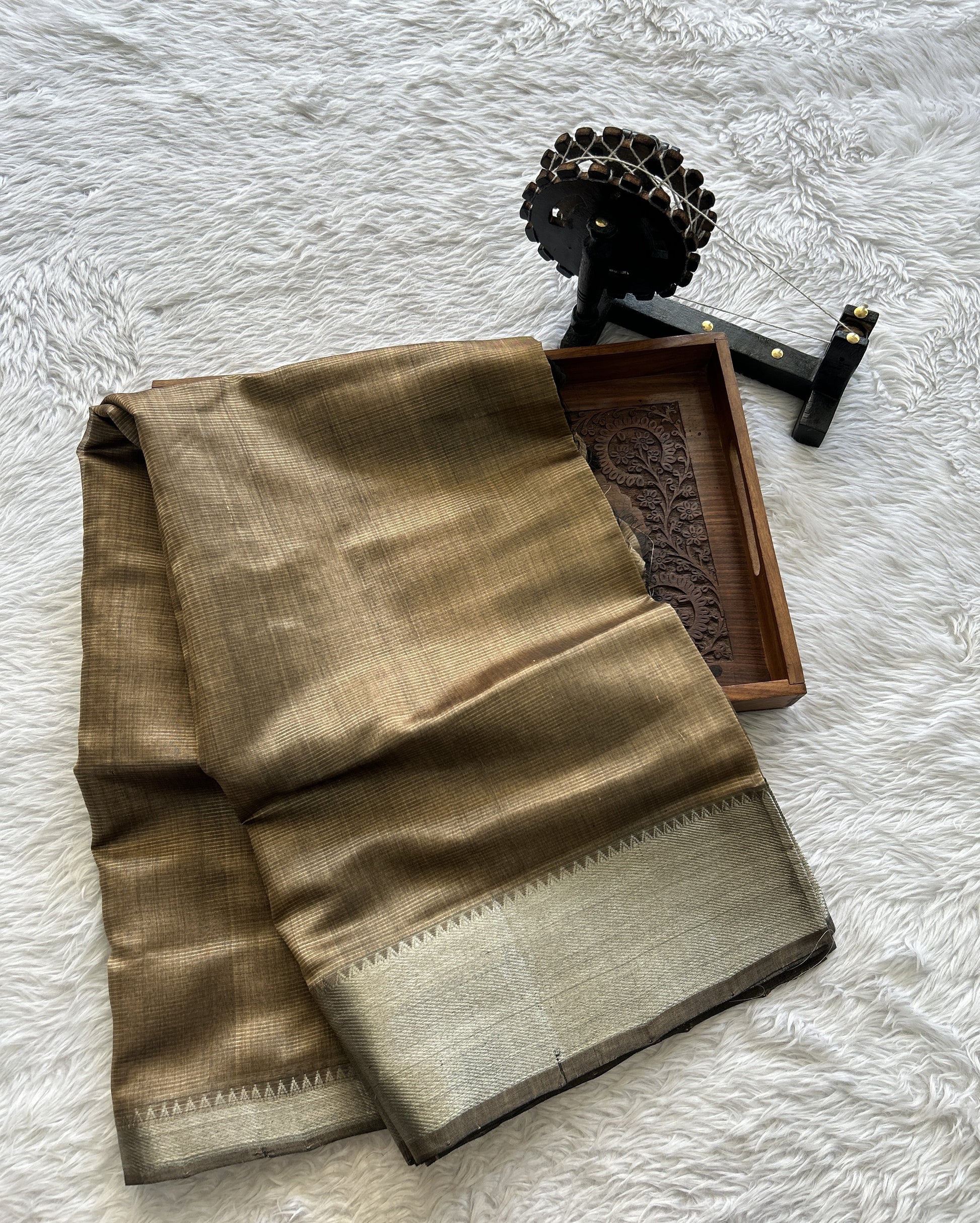 Mangalagiri Plain Pattu Saree Peanut colored complemented with a Zari Border - Sampradaya Designer Studio