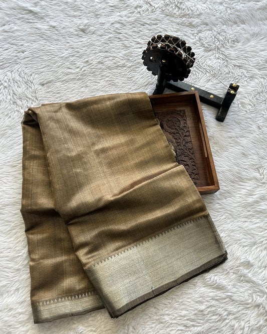 Mangalagiri Plain Pattu Saree Peanut colored complemented with a Zari Border - Sampradaya Designer Studio