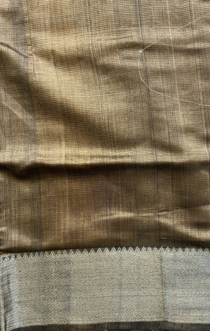 Mangalagiri Plain Pattu Saree Peanut colored complemented with a Zari Border - Sampradaya Designer Studio