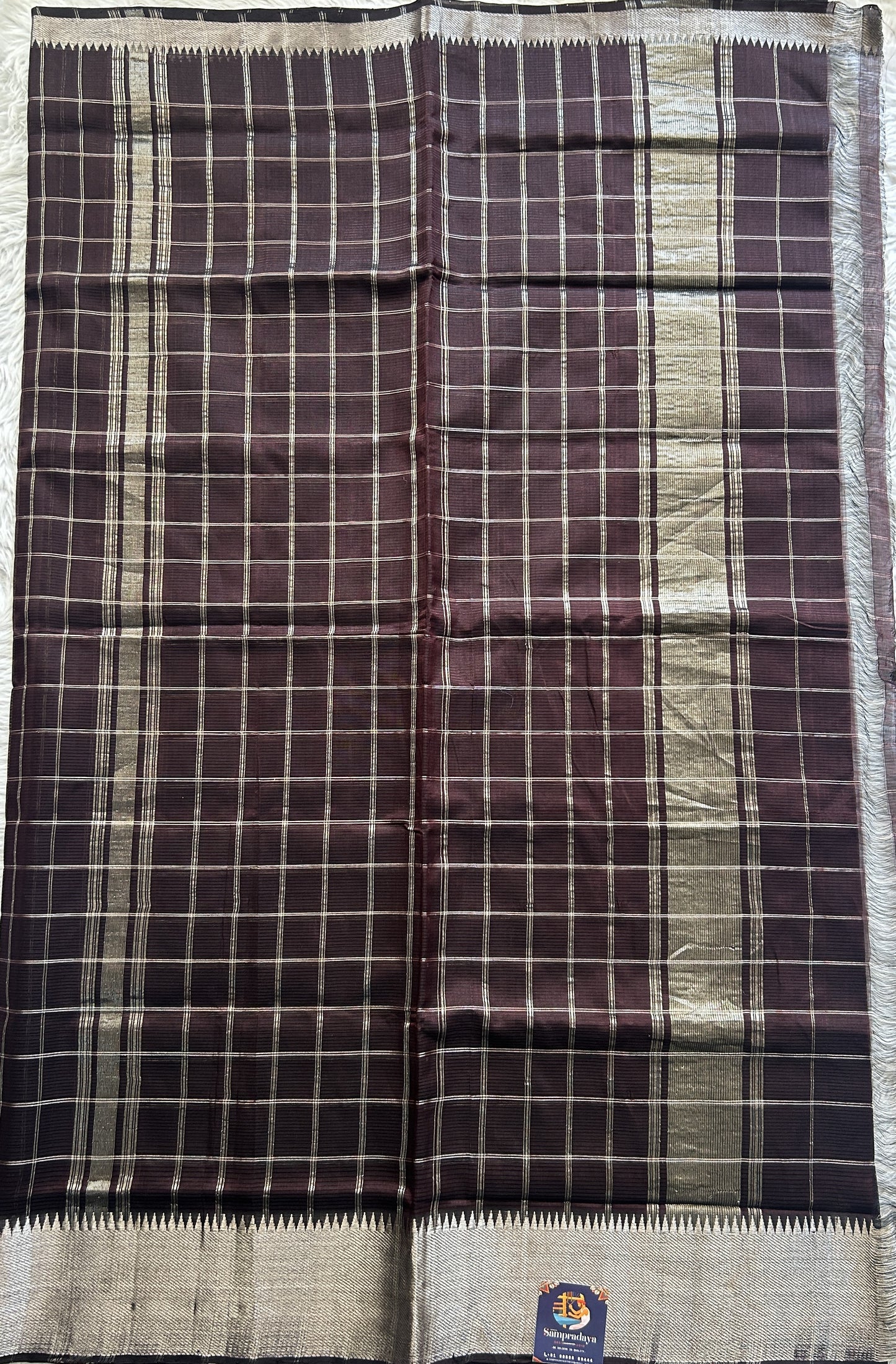 Mangalagiri Checks Pattu Saree Snuff colored complemented with a Zari Border - Sampradaya Designer Studio