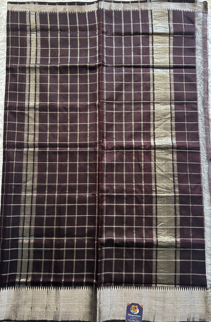 Mangalagiri Checks Pattu Saree Snuff colored complemented with a Zari Border - Sampradaya Designer Studio