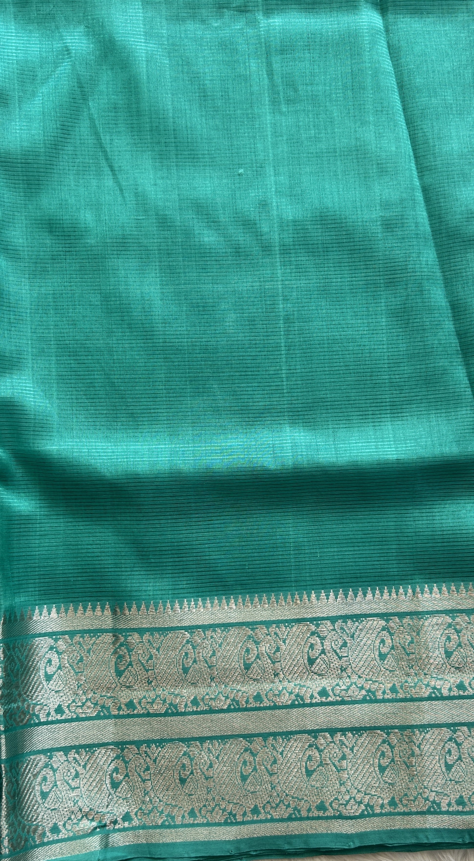 Mangalagiri Plain Pattu Saree Aqua Blue colored complemented with a Zari Border - Sampradaya Designer Studio