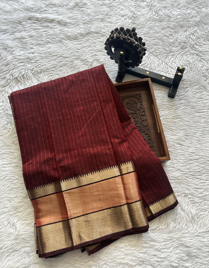 Mangalagiri Plain Pattu Saree Maroon colored complemented with a Zari Border - Sampradaya Designer Studio