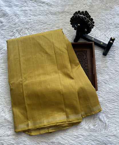 Mangalagiri Plain Pattu Saree Yellow colored complemented with a Zari Border - Sampradaya Designer Studio