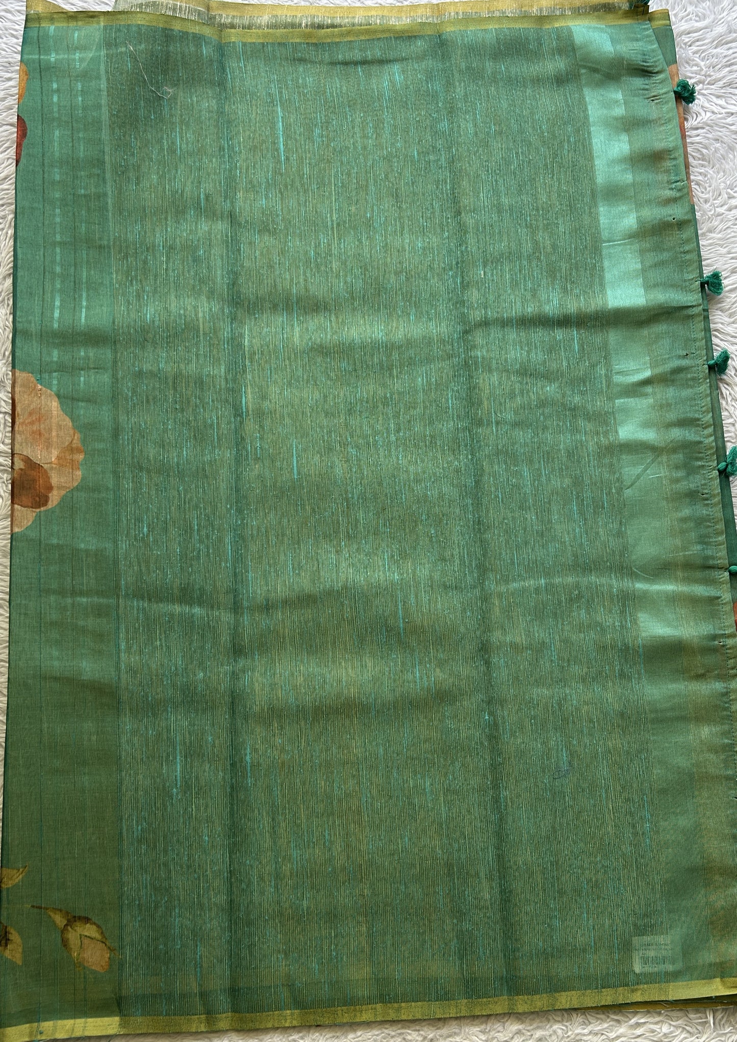 Banarasi Tissue Fancy Saree Rama Green Colored Paired with a Borderless.