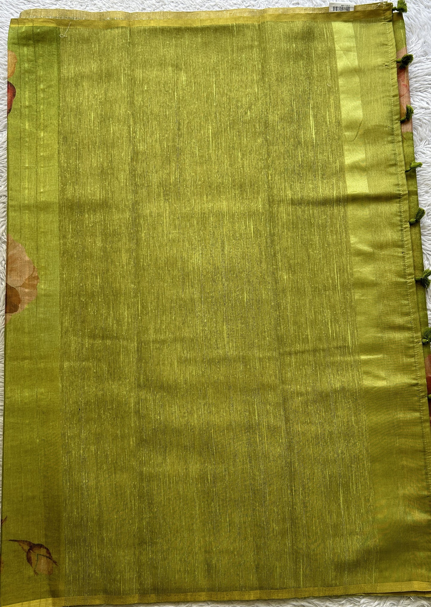 Banarasi Tissue Fancy Saree Parrot Green Colored Paired with a Borderless.