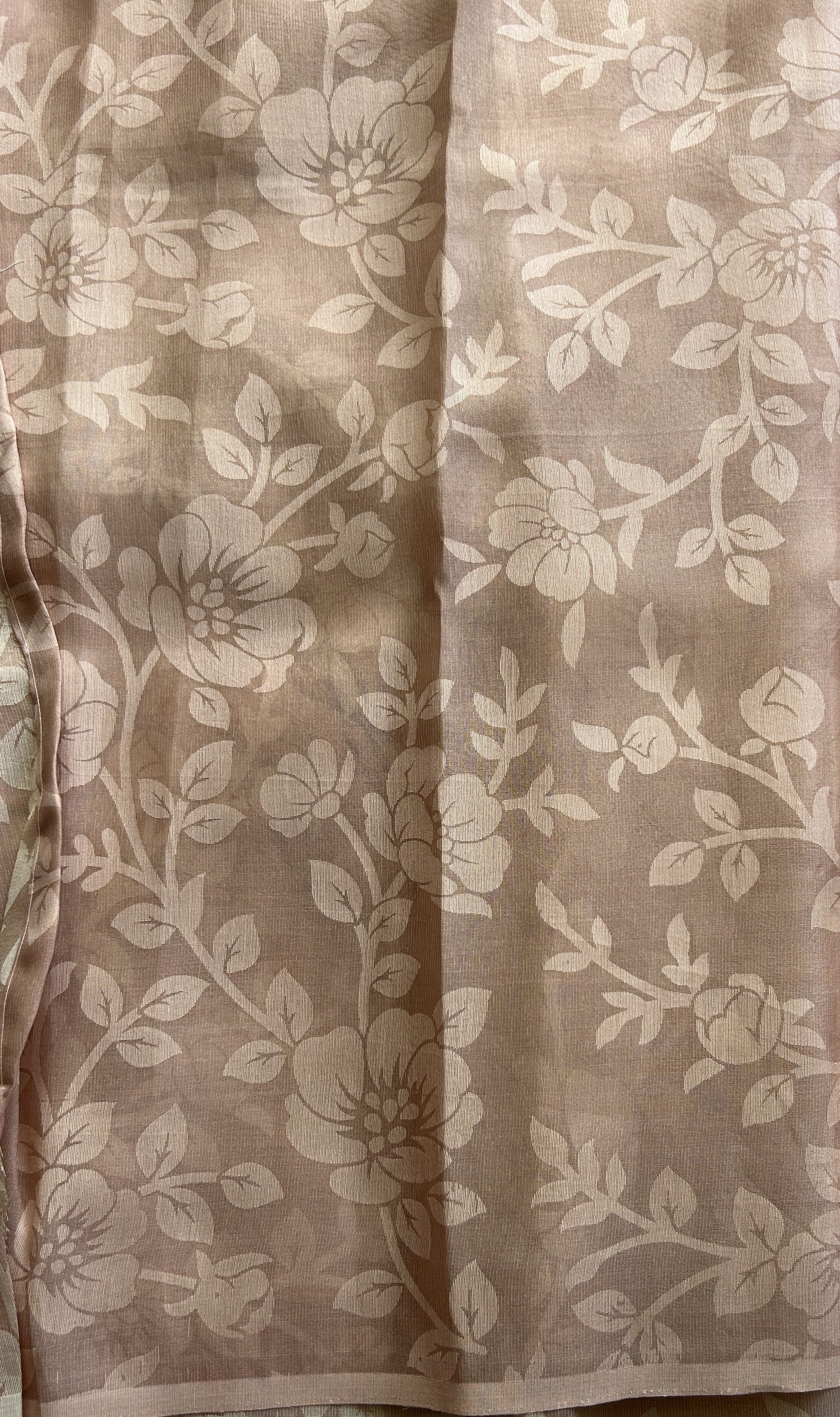 Banarasi Tissue Fancy Saree Light Peach Colored Paired with a Borderless.