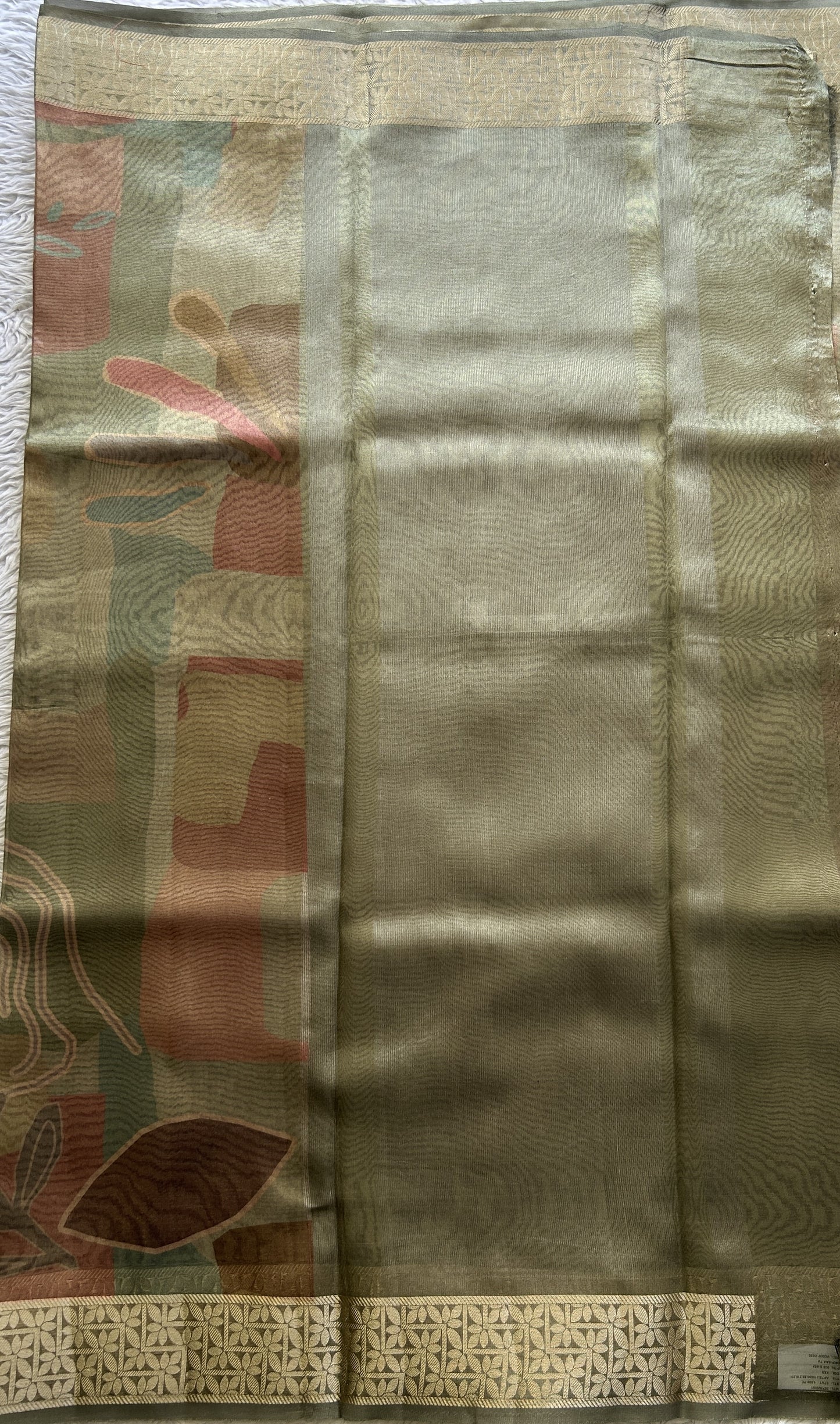 Banarasi Tissue Fancy Saree Light Green Colored Paired with a Zari Border.