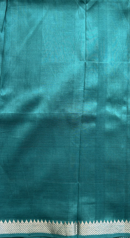 Mangalagiri Plain Pattu Saree Bottle Green colored complemented with a Zari Border - Sampradaya Designer Studio