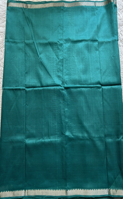 Mangalagiri Plain Pattu Saree Bottle Green colored complemented with a Zari Border - Sampradaya Designer Studio