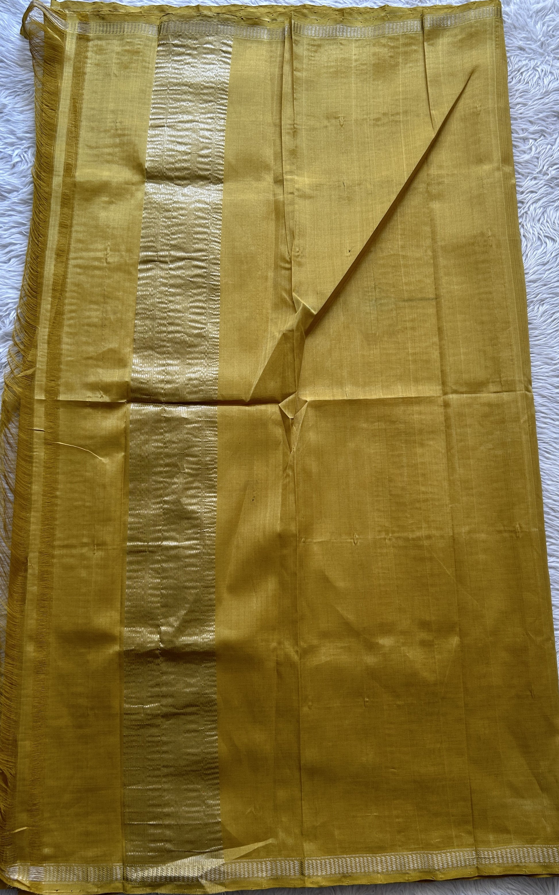 Mangalagiri Plain Pattu Saree Yellow colored complemented with a Zari Border - Sampradaya Designer Studio