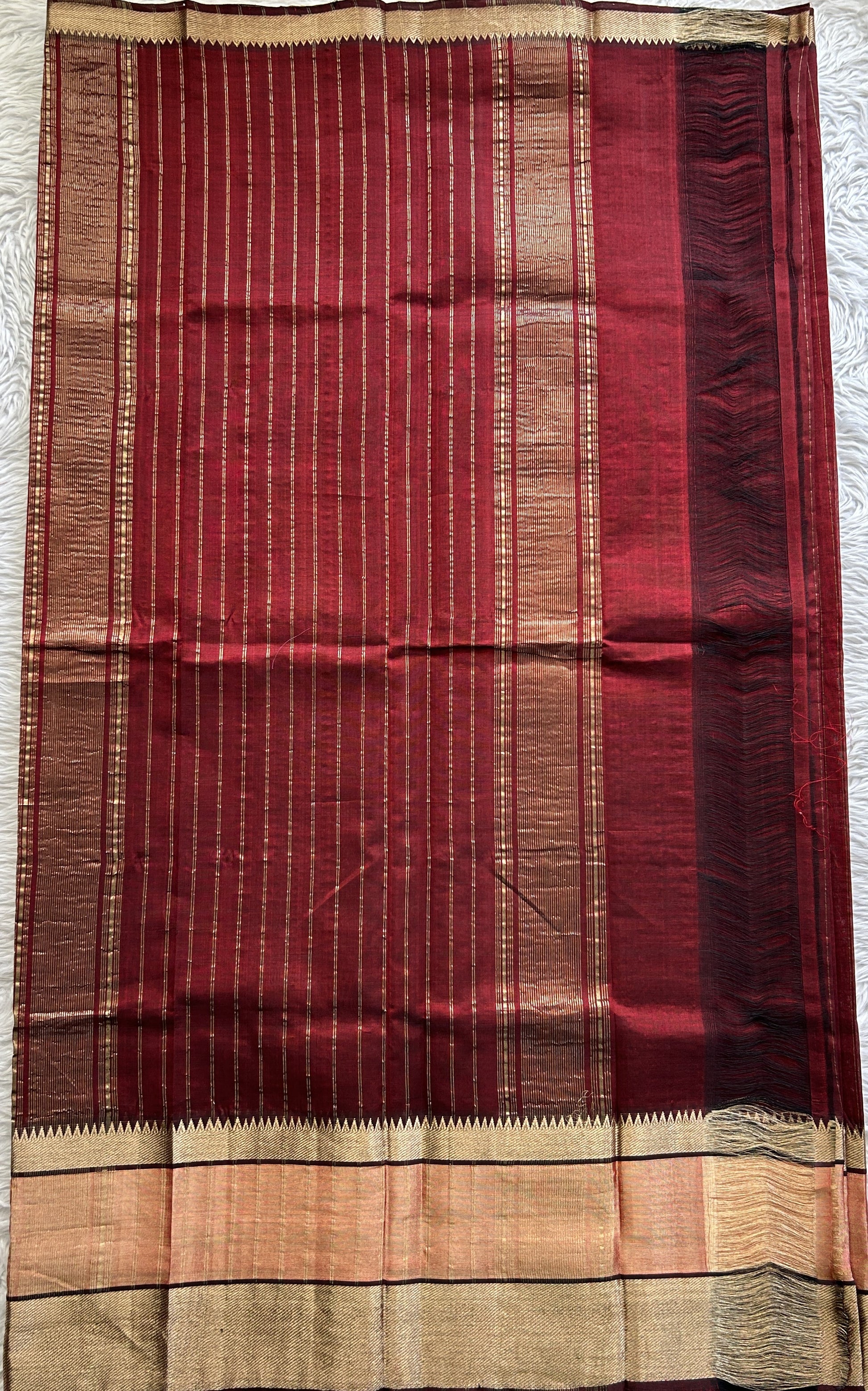 Mangalagiri Plain Pattu Saree Maroon colored complemented with a Zari Border - Sampradaya Designer Studio