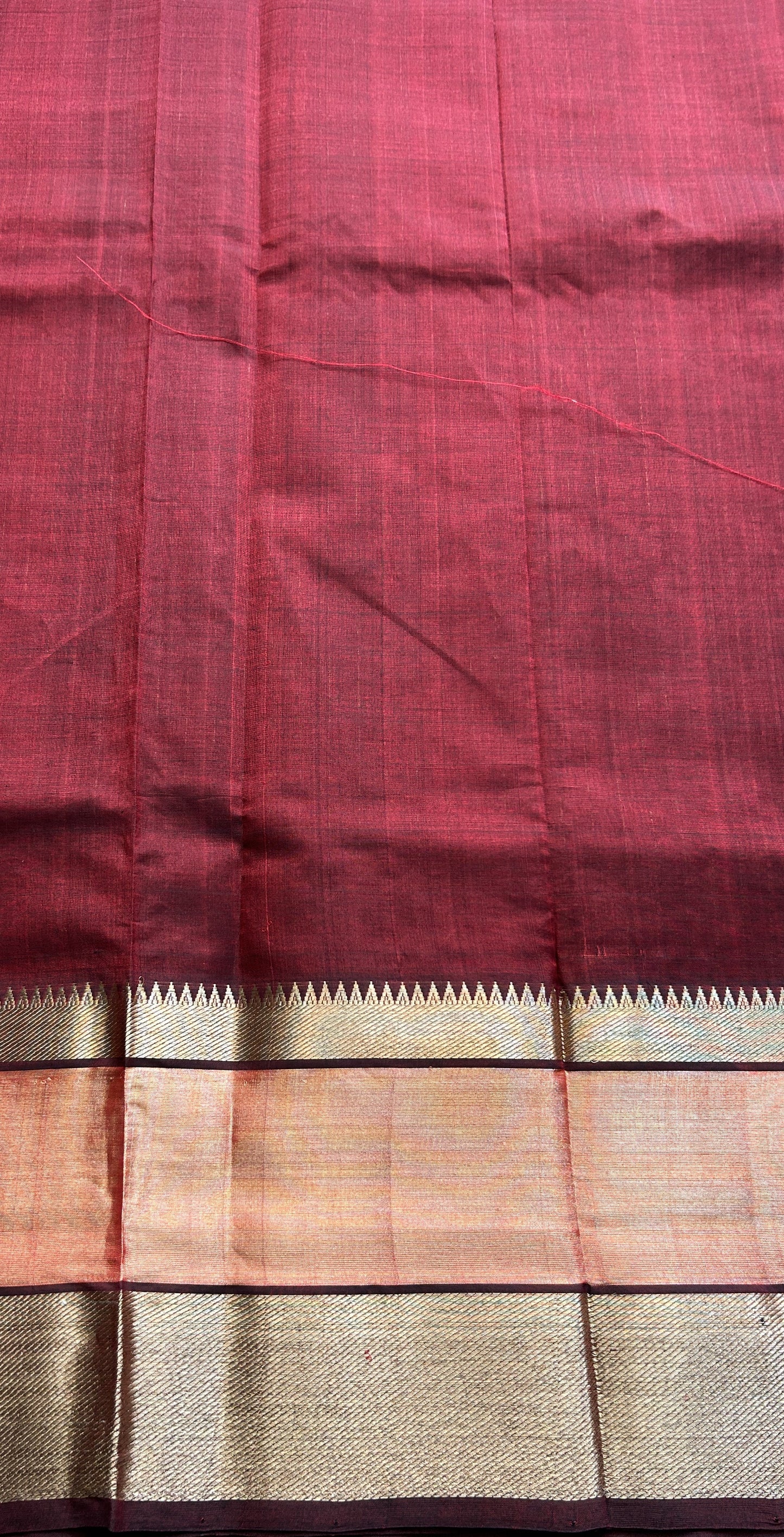 Mangalagiri Plain Pattu Saree Maroon colored complemented with a Zari Border - Sampradaya Designer Studio