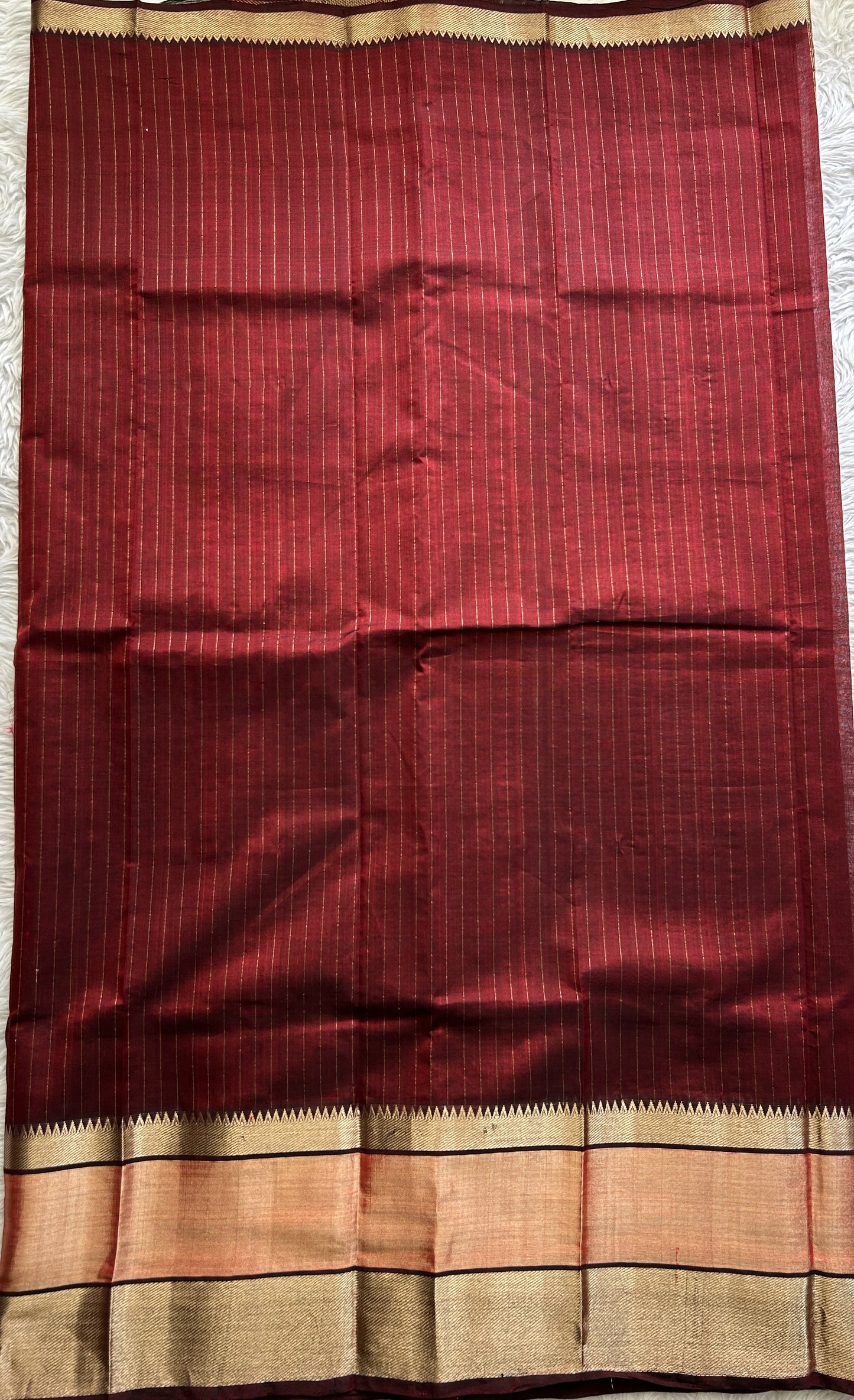 Mangalagiri Plain Pattu Saree Maroon colored complemented with a Zari Border - Sampradaya Designer Studio