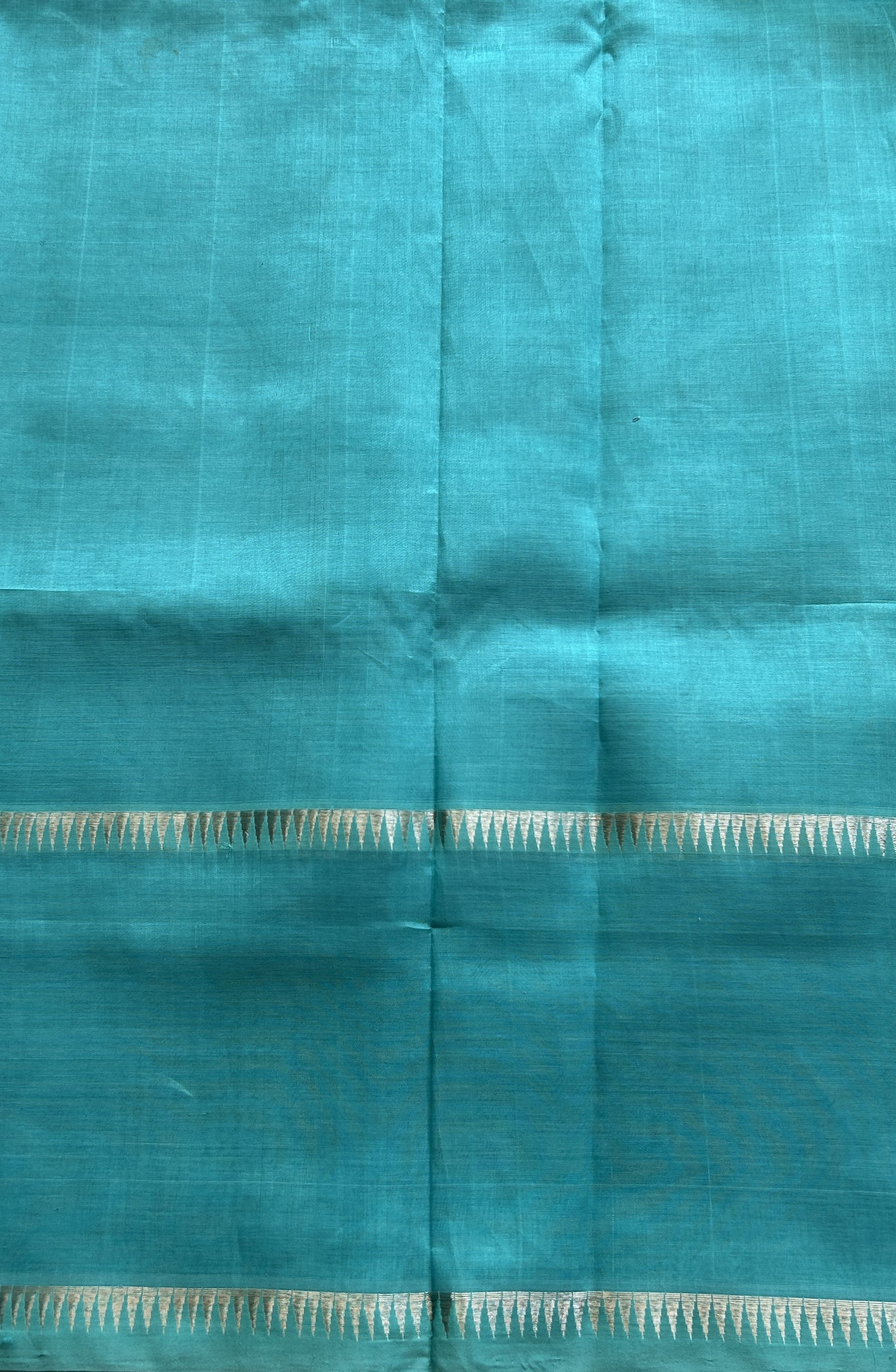 Mangalagiri Plain Pattu Saree Aqua Blue colored complemented with a mangalagiri Gap Border - Sampradaya Designer Studio