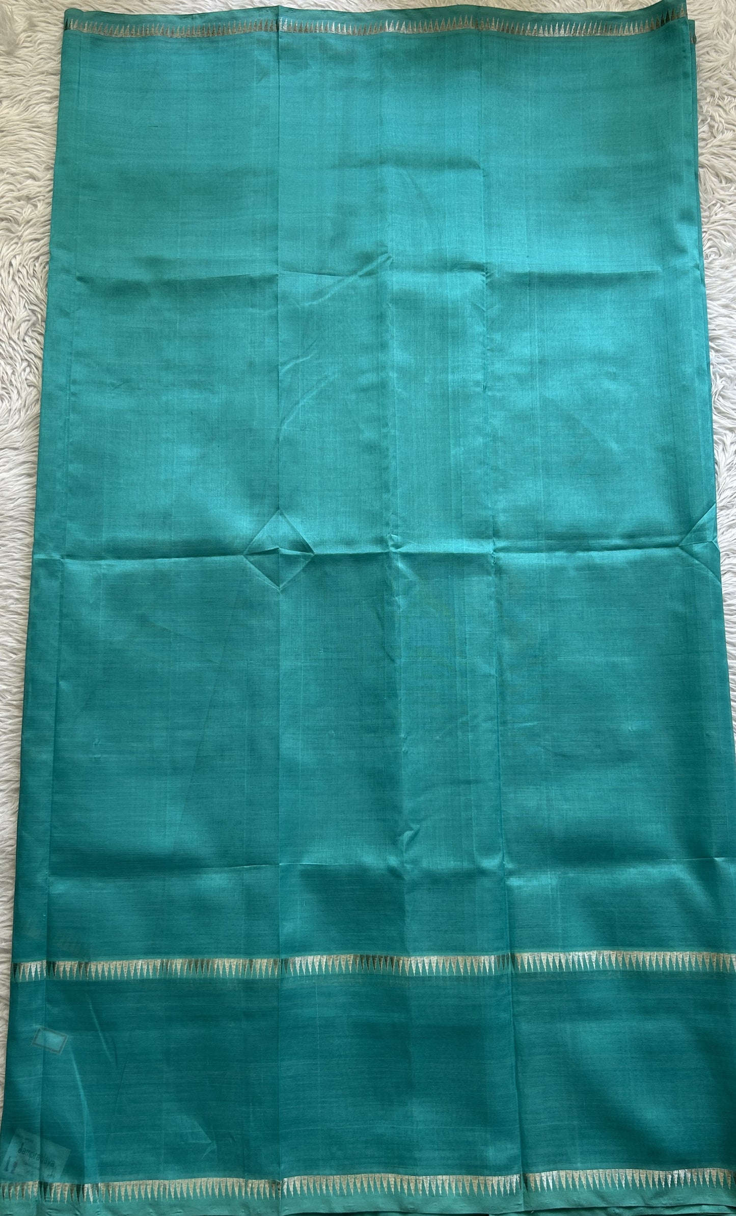 Mangalagiri Plain Pattu Saree Aqua Blue colored complemented with a mangalagiri Gap Border - Sampradaya Designer Studio