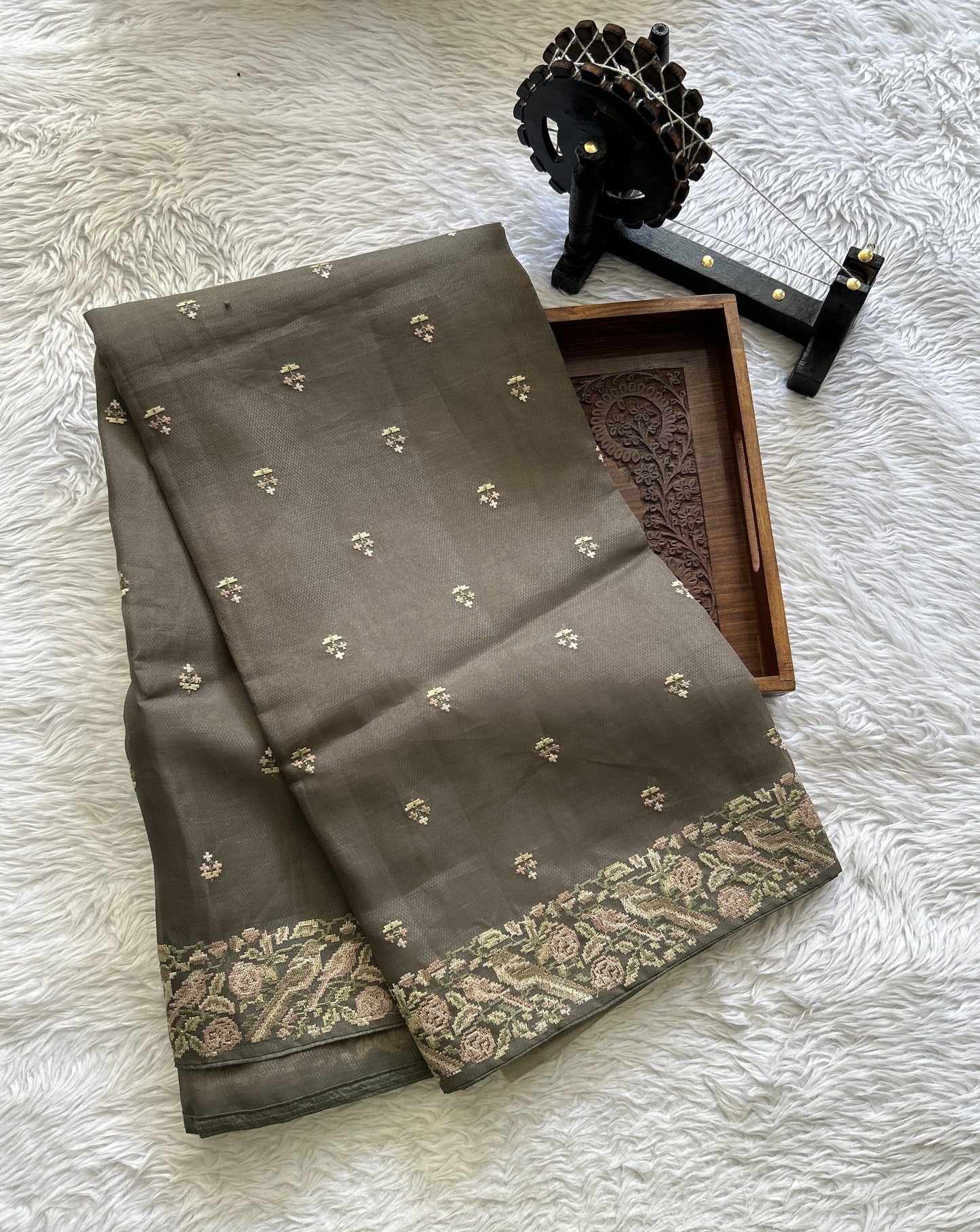 Banarasi Fancy Saree Gray Colored Complemented with a Zari Border. - Sampradaya Designer Studio