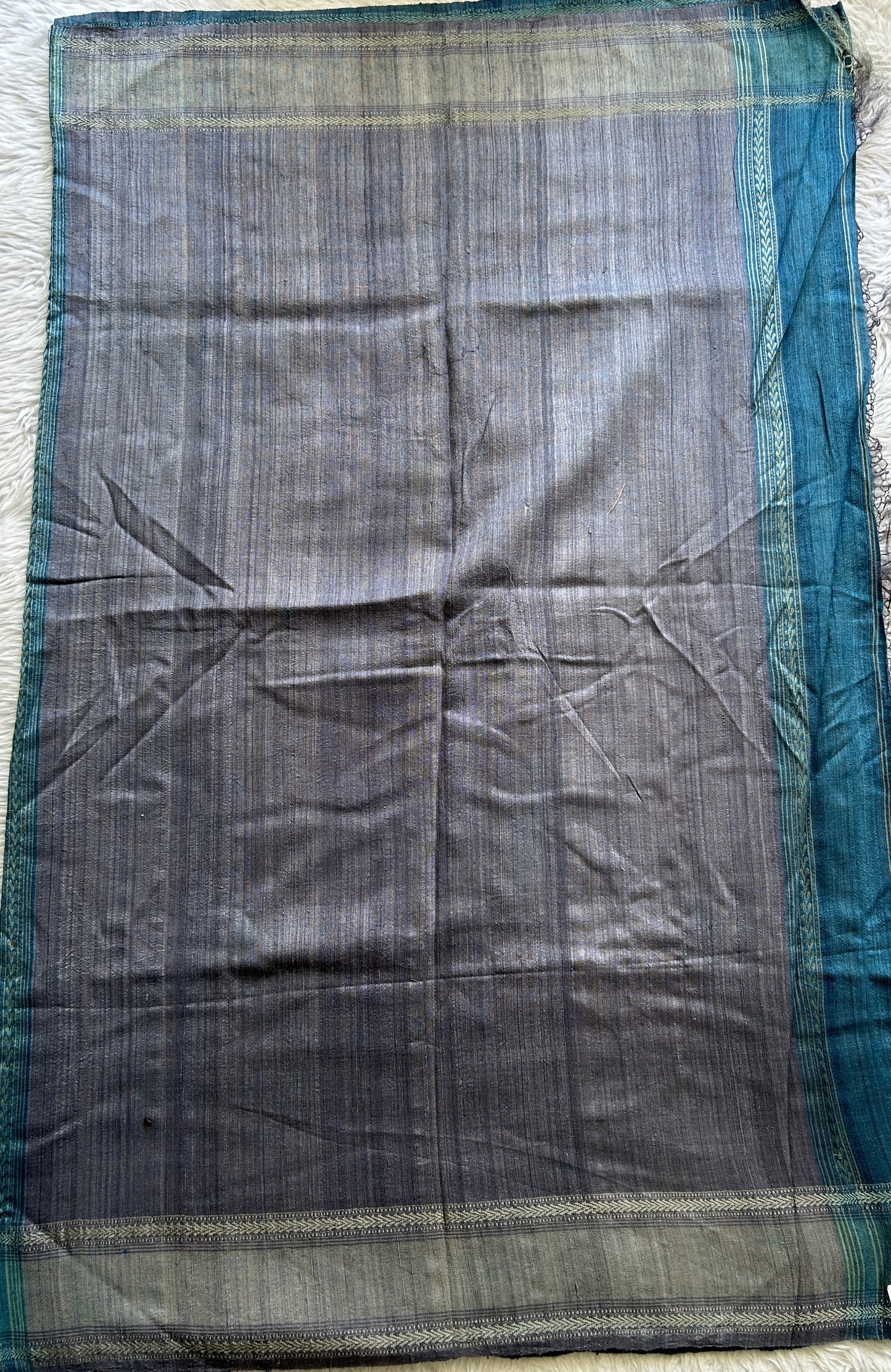 Pure Matka and Muslin Saree Ink Blue Colored Complemented with a Thread Border. - Sampradaya Designer Studio