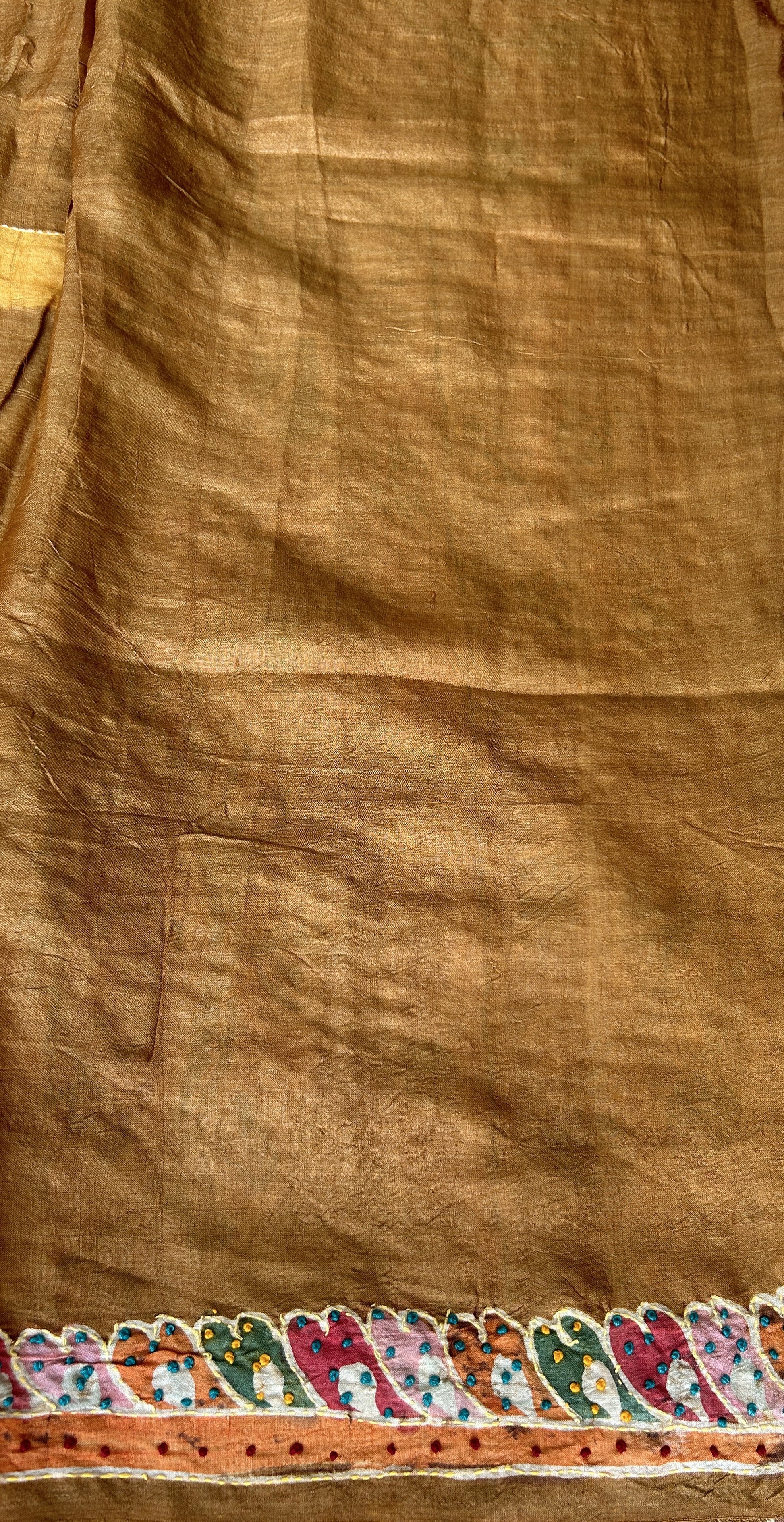 Pure Tussar Silk Saree Mustard yellow Color Complemented with a Borderless. - Sampradaya Designer Studio