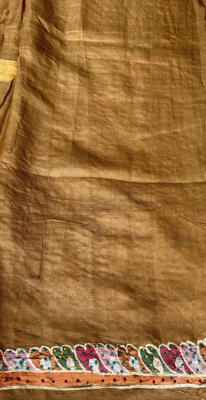 Pure Tussar Silk Saree Mustard yellow Color Complemented with a Borderless. - Sampradaya Designer Studio