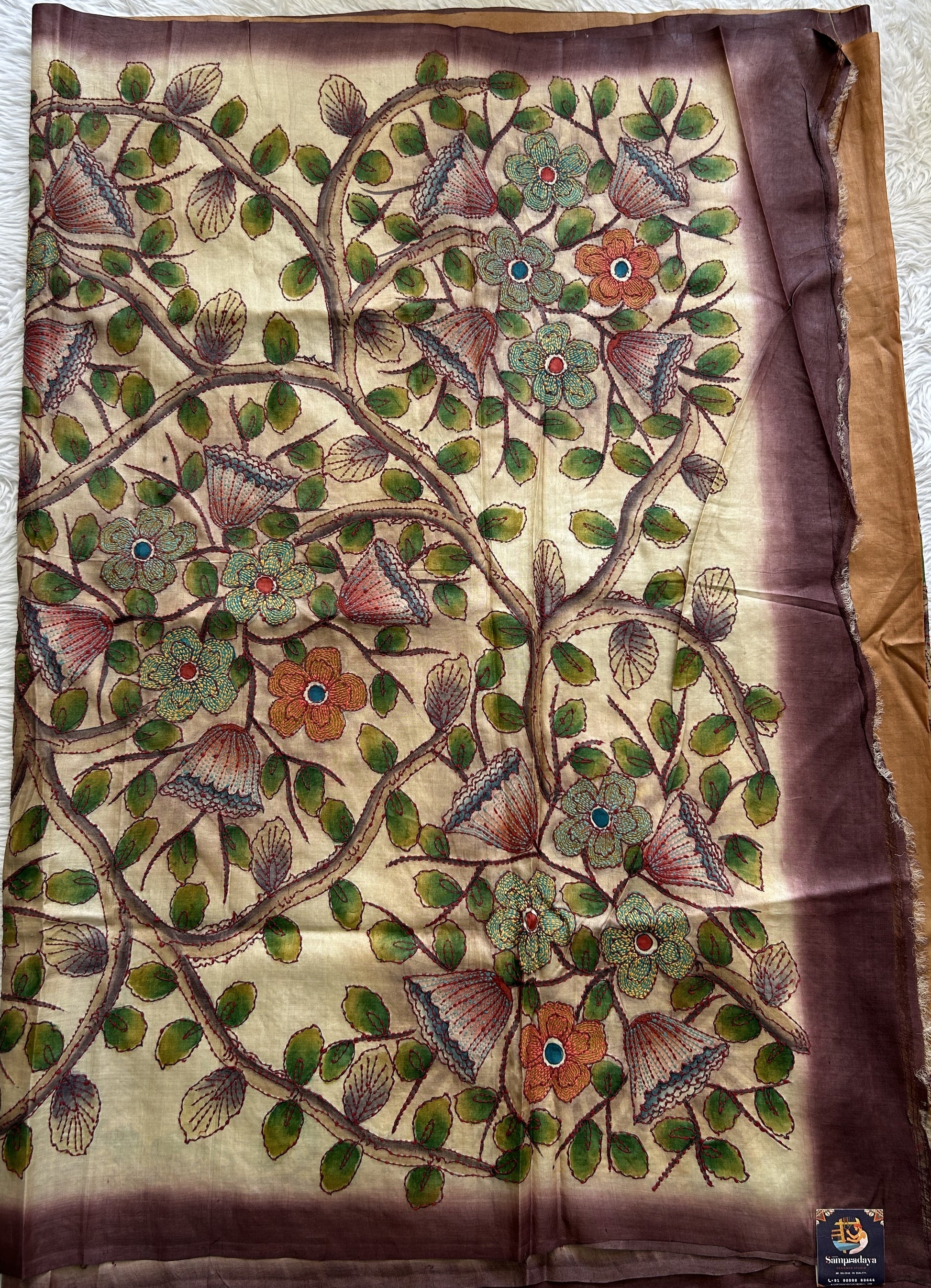 Pure Tussar Silk Saree Beige Color Complemented with a Borderless. - Sampradaya Designer Studio