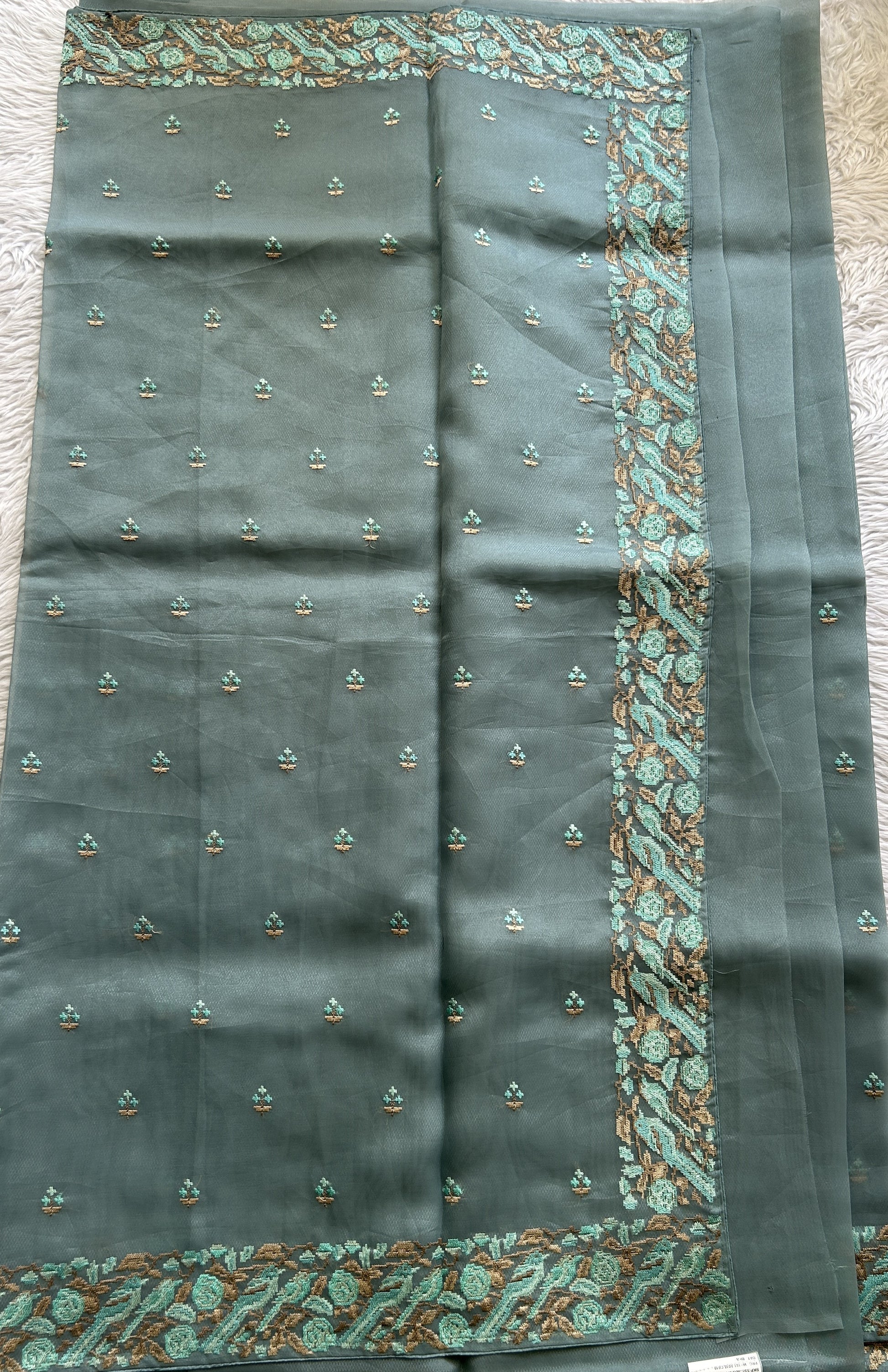 Banarasi Fancy Saree Aqua Blue Colored Complemented with a Zari Border. - Sampradaya Designer Studio